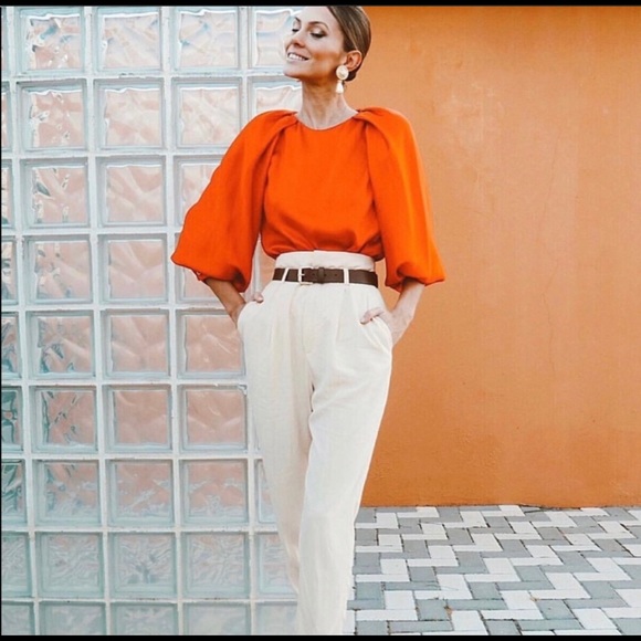 Zara Tops | Zara Puff Sleeve Orange 